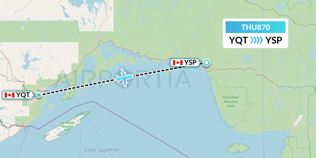 THU870 Thunder Airlines Flight Map: Thunder Bay to Marathon