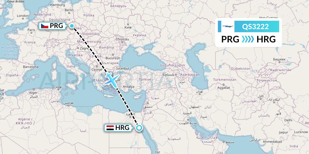 QS3222 Smartwings Flight Map: Prague to Hurghada