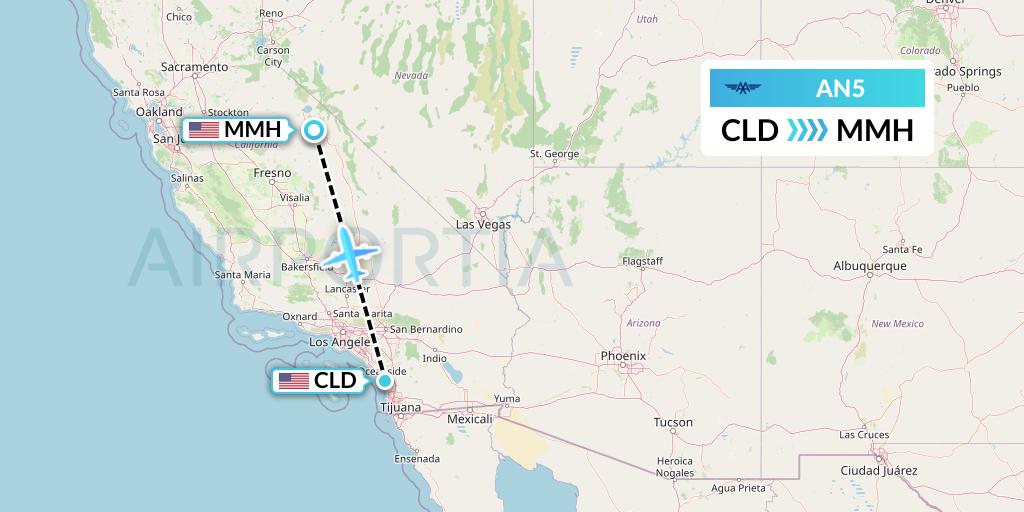 AN5 Advanced Air Flight Map: San Diego to Mammoth Lakes