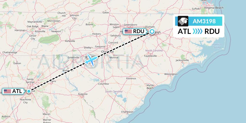 AM3198 Aeromexico Flight Map: Atlanta to Raleigh-Durham