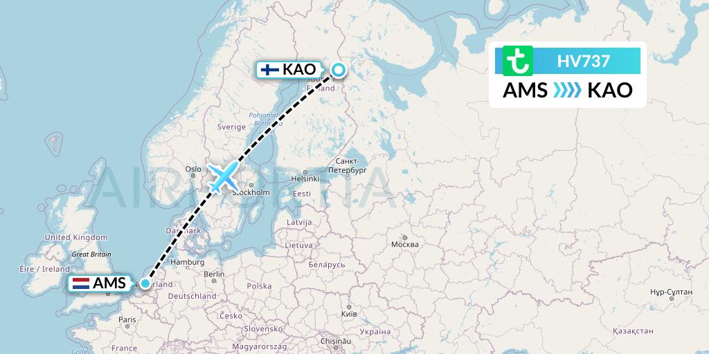 HV737 Transavia Flight Map: Amsterdam to Kuusamo