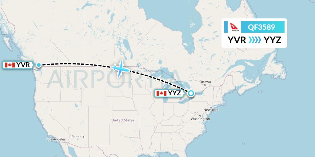 QF3589 Qantas Flight Map: Vancouver to Toronto
