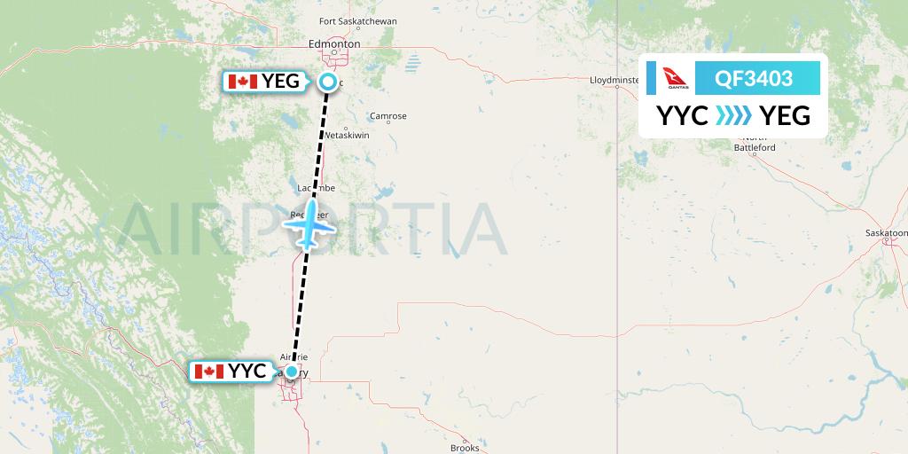 QF3403 Qantas Flight Map: Calgary to Edmonton