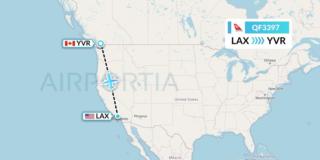 QF3397 Qantas Flight Map: Los Angeles to Vancouver