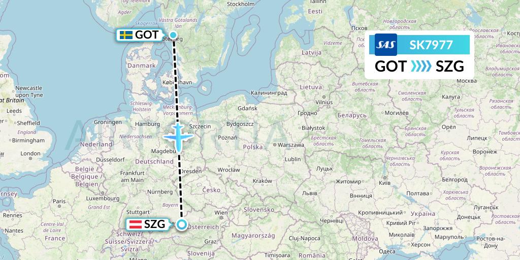 SK7977 SAS Flight Map: Gothenburg to Salzburg