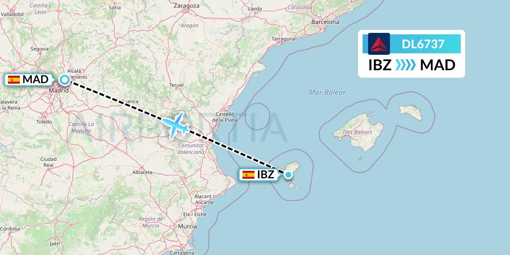 DL6737 Delta Air Lines Flight Map: Ibiza to Madrid