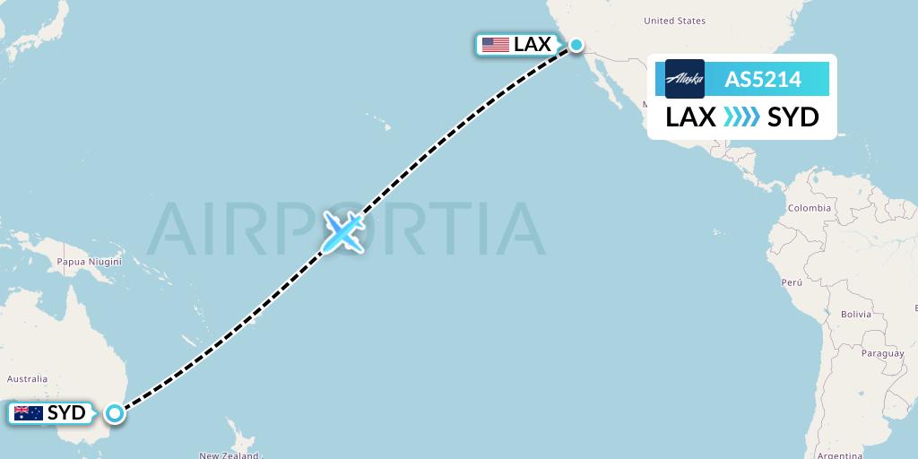 AS5214 Alaska Airlines Flight Map: Los Angeles to Sydney
