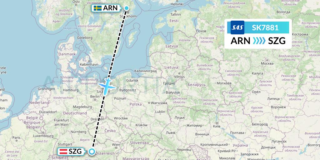 SK7881 SAS Flight Map: Stockholm to Salzburg