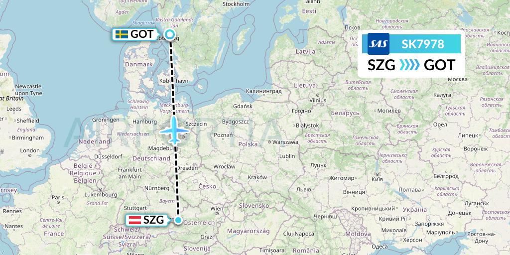 SK7978 SAS Flight Map: Salzburg to Gothenburg
