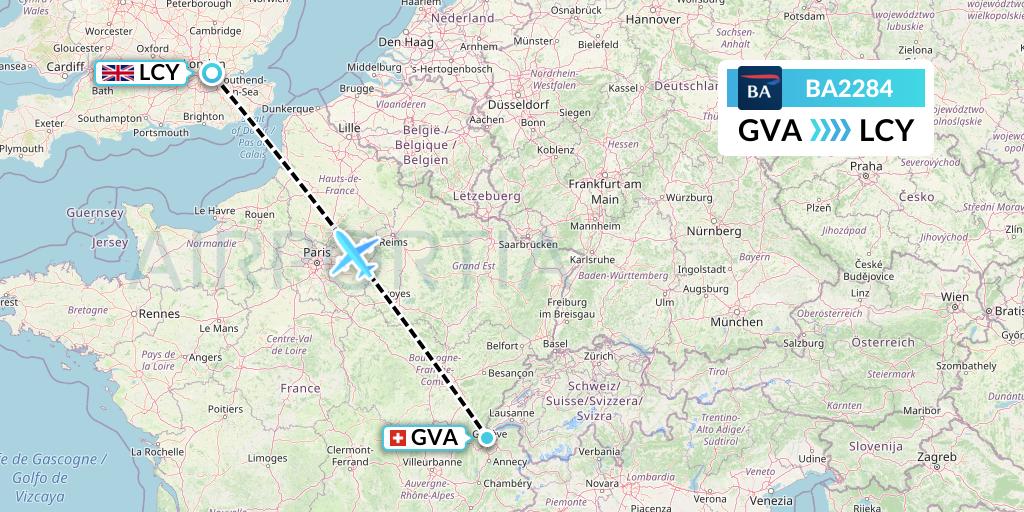 BA2284 British Airways Flight Map: Geneva to London
