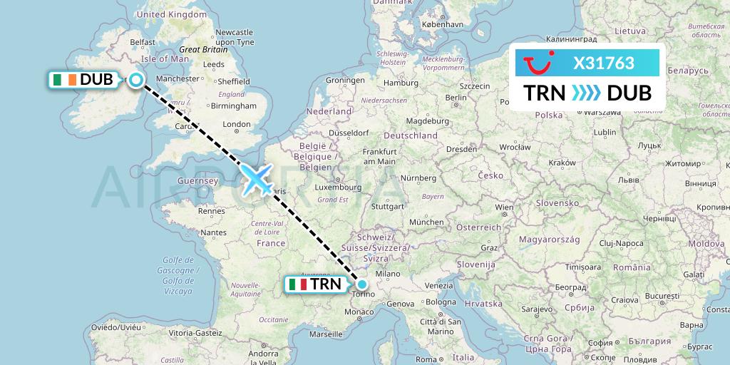 X31763 TUI fly Germany Flight Map: Turin to Dublin