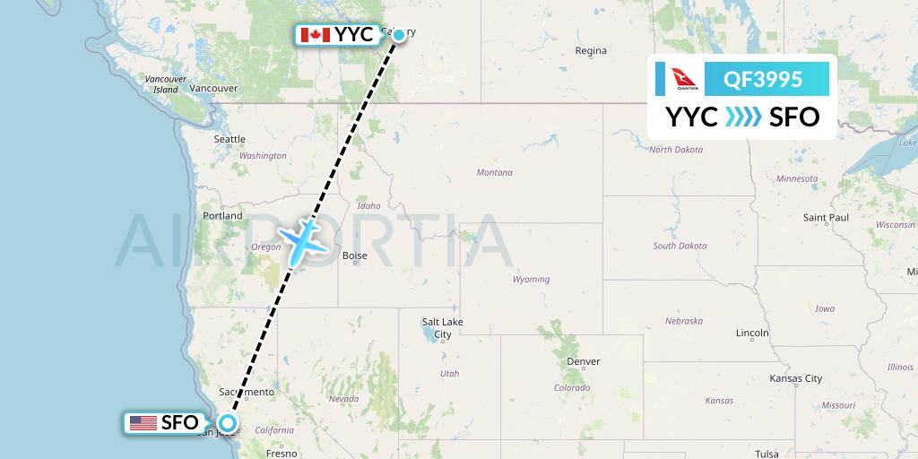 QF3995 Qantas Flight Map: Calgary to San Francisco