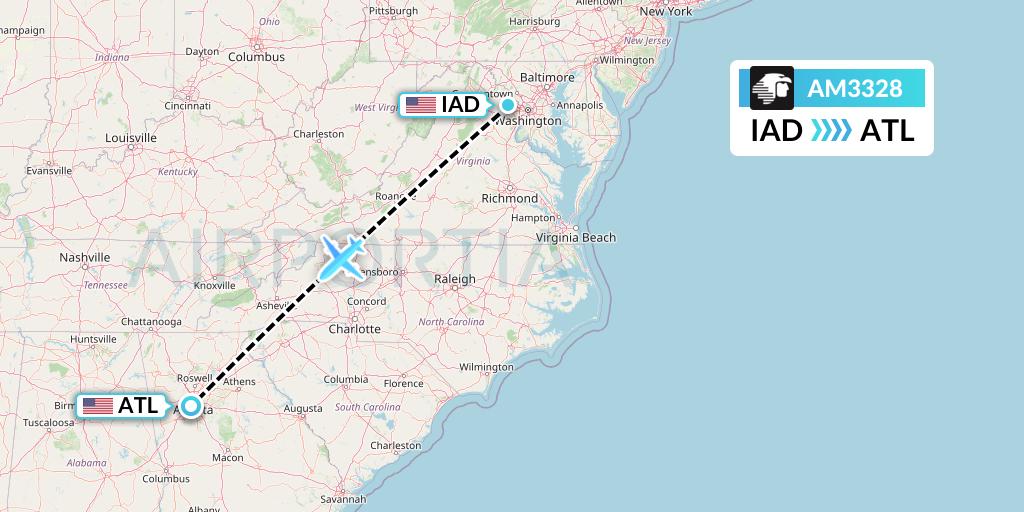 AM3328 Aeromexico Flight Map: Washington to Atlanta