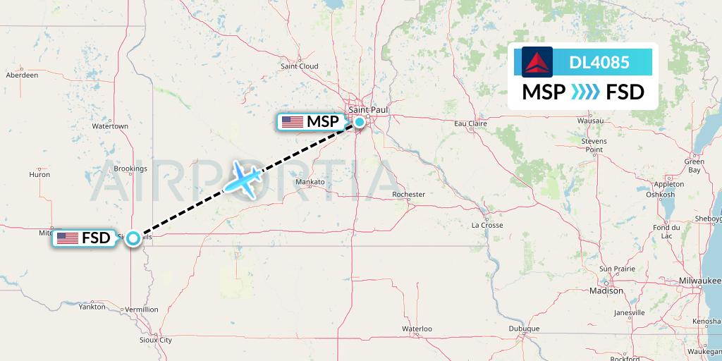 DL4085 Delta Air Lines Flight Map: Minneapolis to Sioux Falls