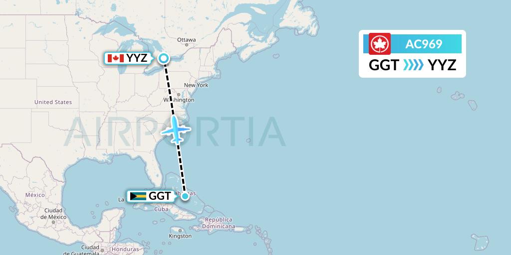 AC969 Air Canada Flight Map: George Town to Toronto