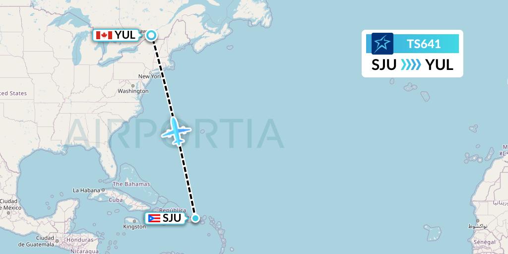 TS641 Air Transat Flight Map: San Juan to Montreal
