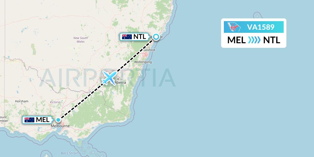 VA1589 Virgin Australia Flight Map: Melbourne to Newcastle
