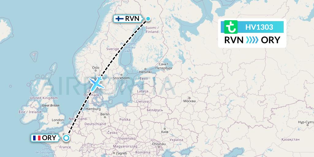 HV1303 Transavia Flight Map: Rovaniemi to Paris