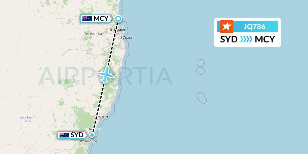 JQ786 Jetstar Airways Flight Map: Sydney to Sunshine Coast