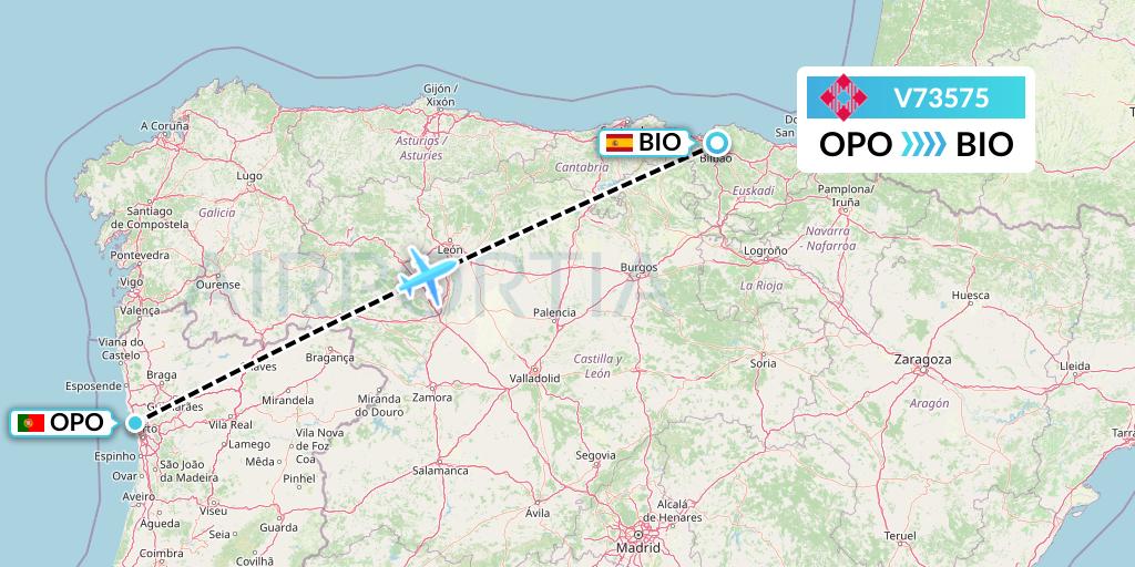 V73575 Volotea Flight Map: Porto to Bilbao