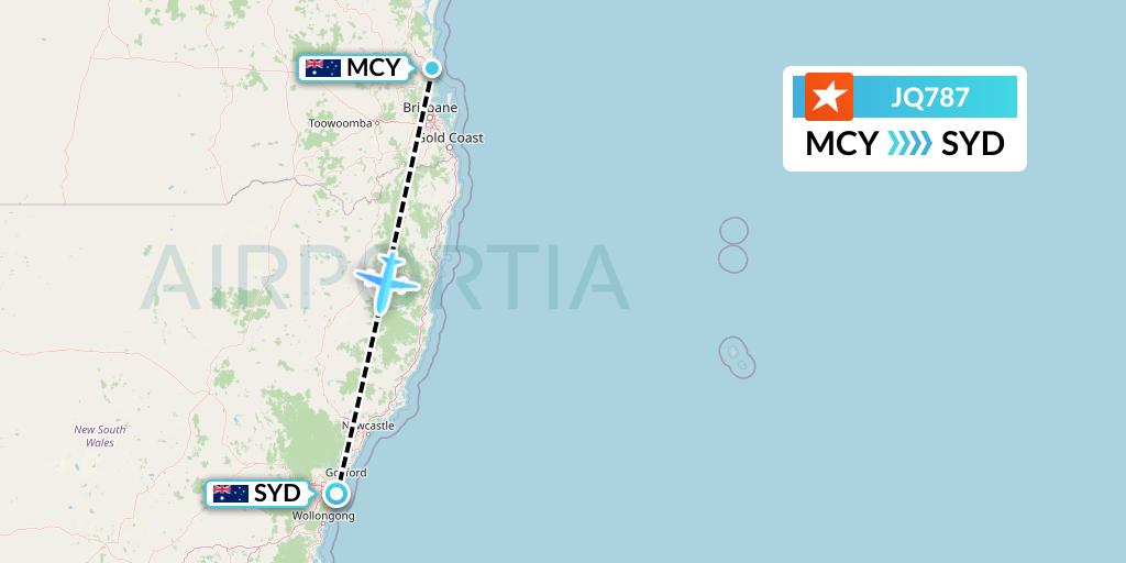 JQ787 Jetstar Airways Flight Map: Sunshine Coast to Sydney