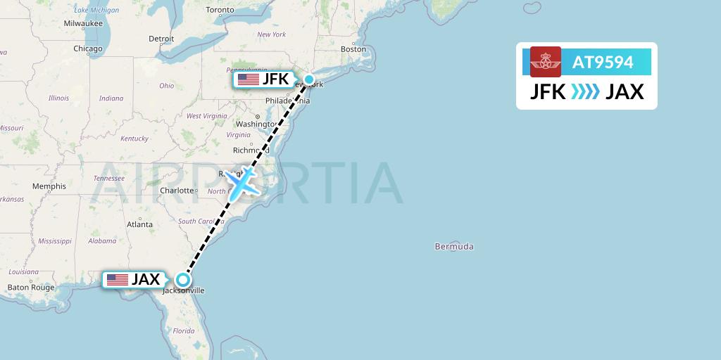 AT9594 Royal Air Maroc Flight Map: New York to Jacksonville
