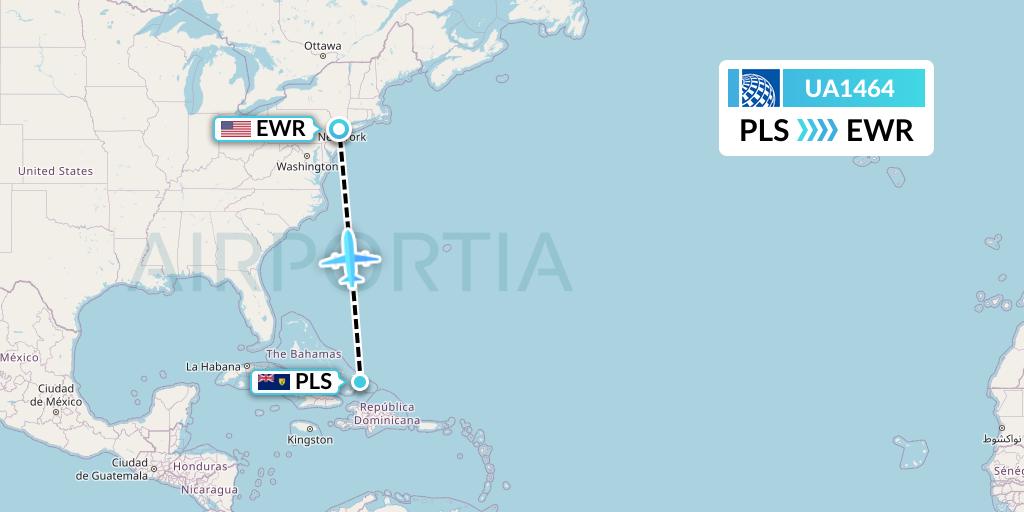 UA1464 United Airlines Flight Map: Providenciales to New York