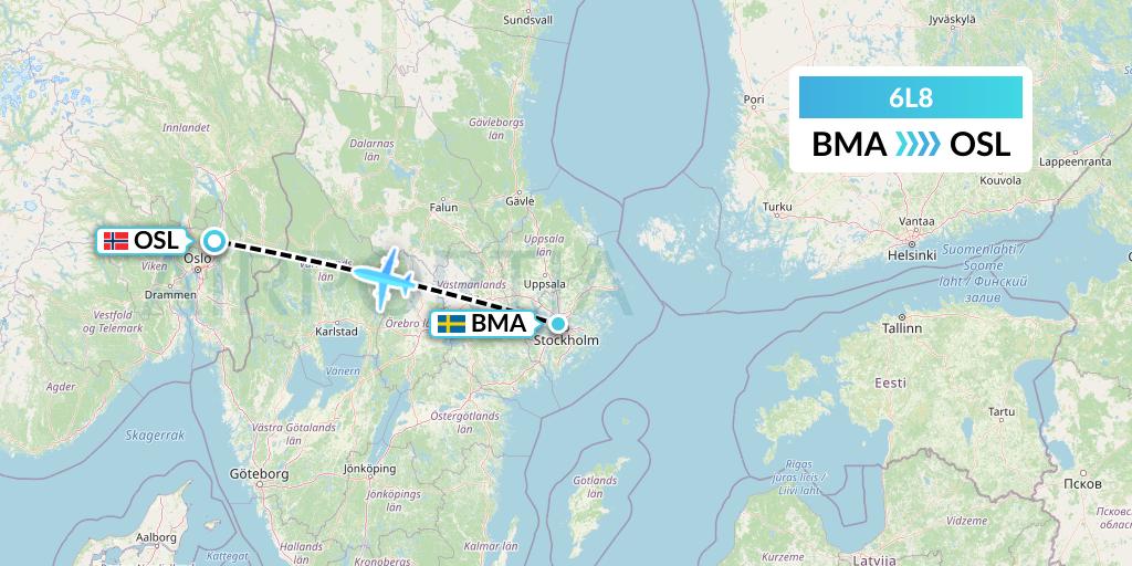 6L8 Aklak Air Flight Map: Stockholm to Oslo