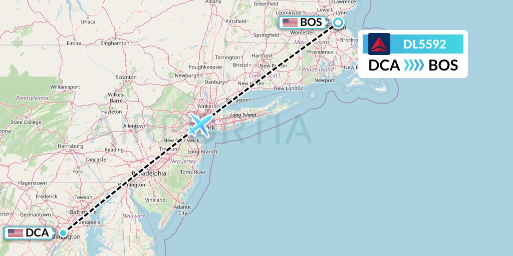 DL5592 Delta Air Lines Flight Map: Washington to Boston