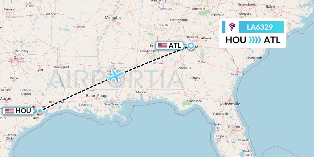 LA6329 LAN Airlines Flight Map: Houston to Atlanta