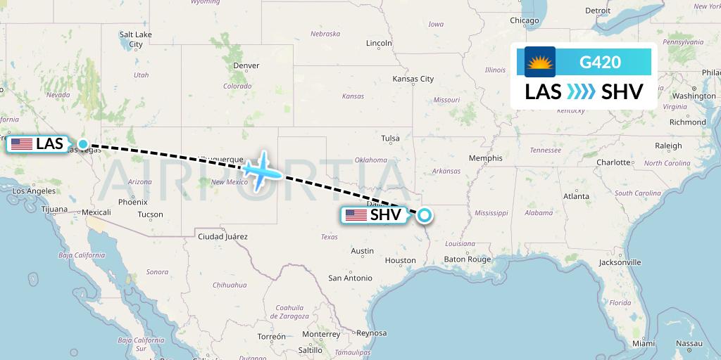 G420 Allegiant Air Flight Map: Las Vegas to Shreveport