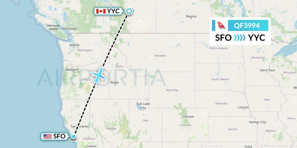 QF3994 Qantas Flight Map: San Francisco to Calgary