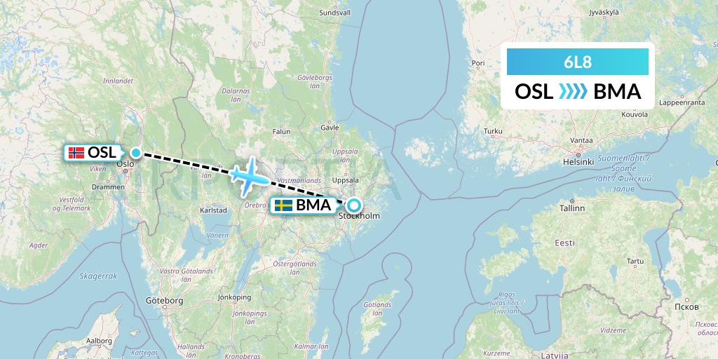 6L8 Aklak Air Flight Map: Oslo to Stockholm