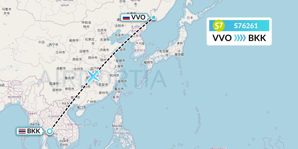 S76261 S7 Airlines Flight Map: Vladivostok to Bangkok