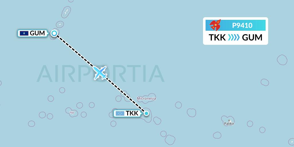 P9410 Asia Pacific Airlines Flight Map: Chuuk to Guam