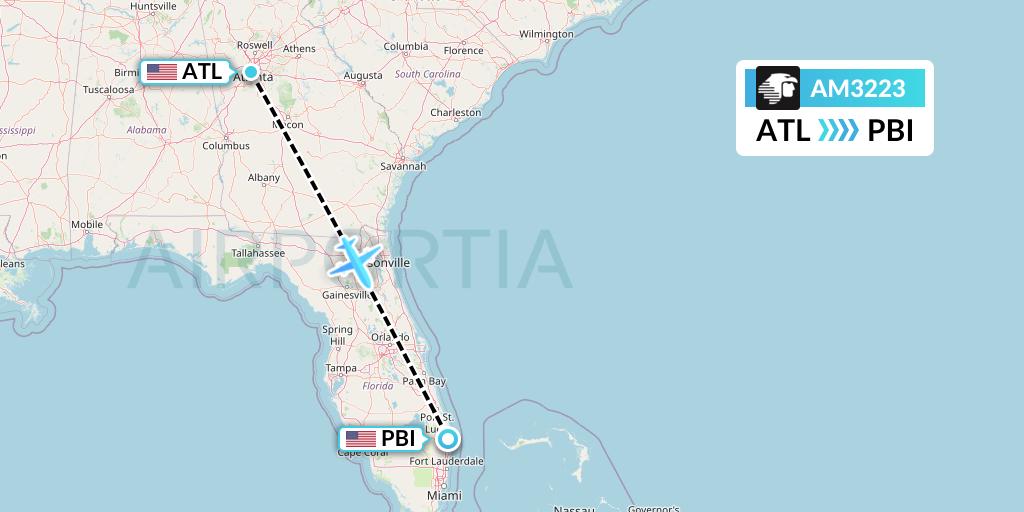 AM3223 Aeromexico Flight Map: Atlanta to West Palm Beach