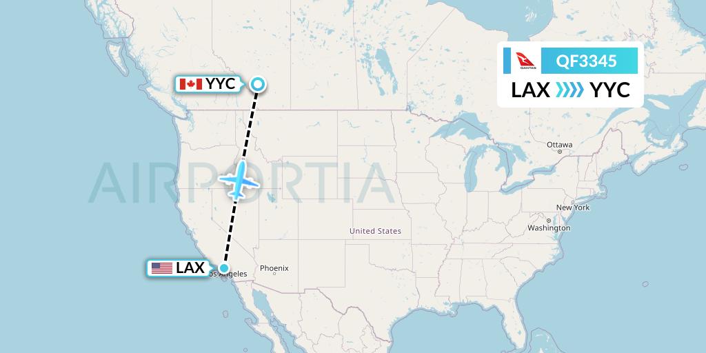 QF3345 Qantas Flight Map: Los Angeles to Calgary