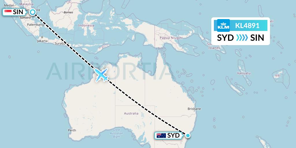 KL4891 KLM Flight Map: Sydney to Singapore