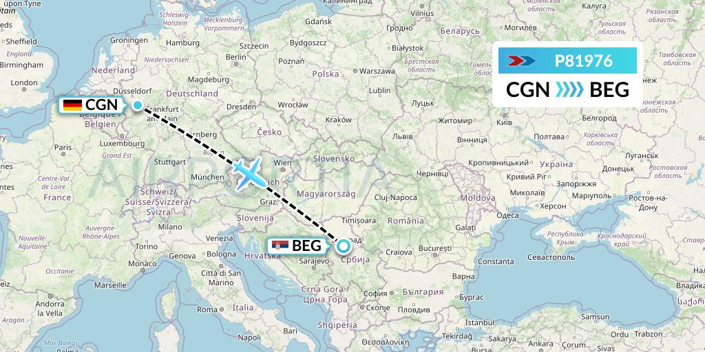 P81976 Sprint Air Flight Map: Cologne to Belgrade