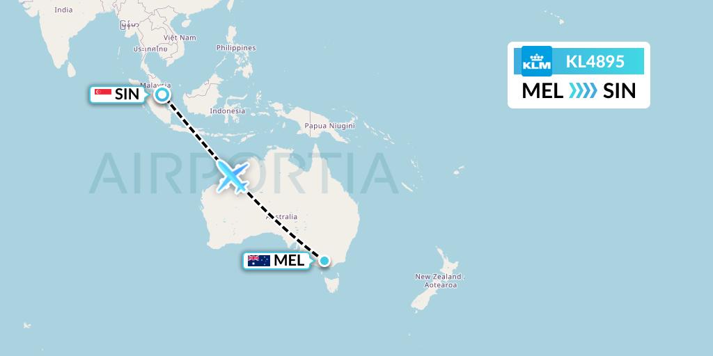 KL4895 KLM Flight Map: Melbourne to Singapore