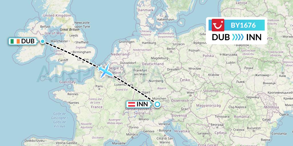 BY1676 TUI Airways Flight Map: Dublin to Innsbruck