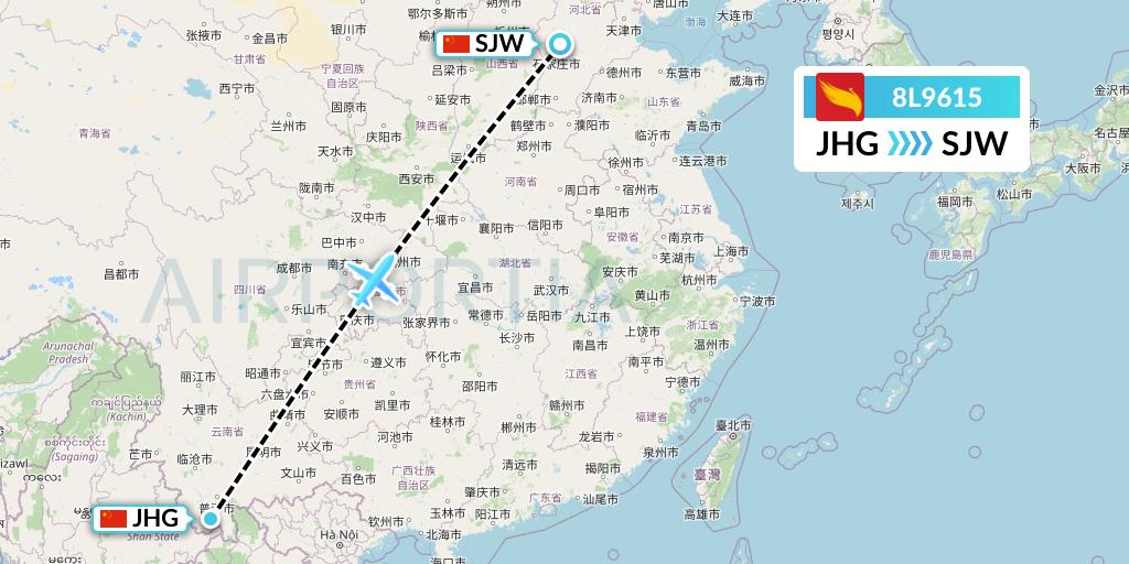 8L9615 Lucky Air Flight Map: Jinghong to Shijiazhuang