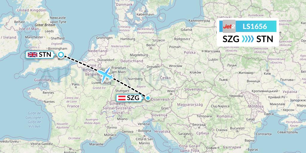 LS1656 Jet2 Flight Map: Salzburg to London