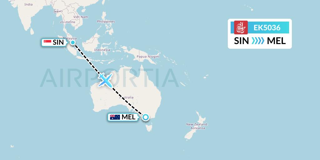EK5036 Emirates Flight Map: Singapore to Melbourne