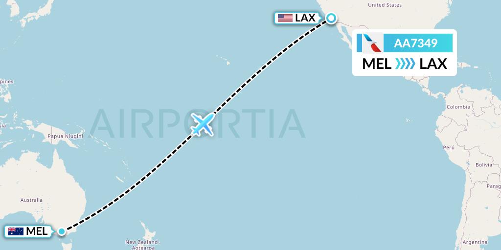 AA7349 American Airlines Flight Map: Melbourne to Los Angeles