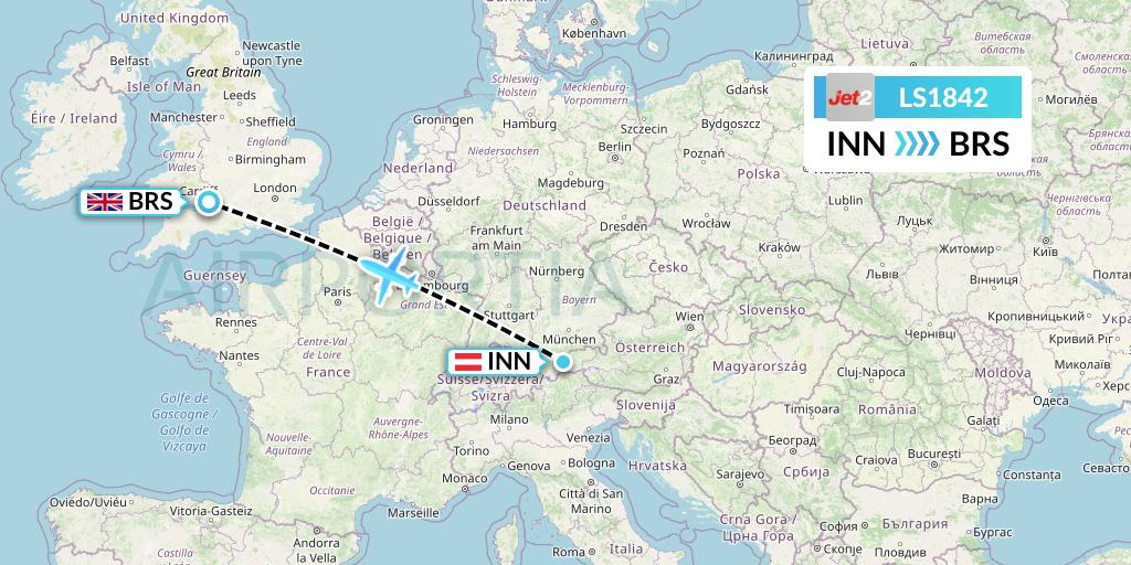 LS1842 Jet2 Flight Map: Innsbruck to Bristol