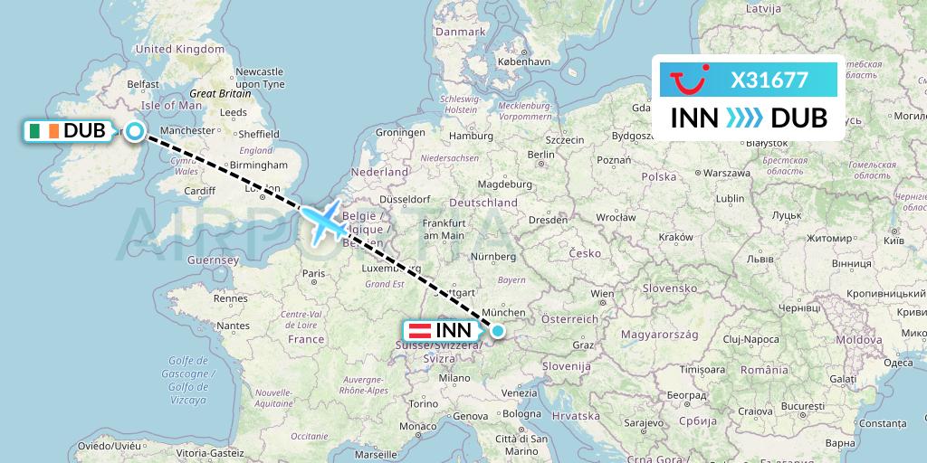 X31677 TUI fly Germany Flight Map: Innsbruck to Dublin