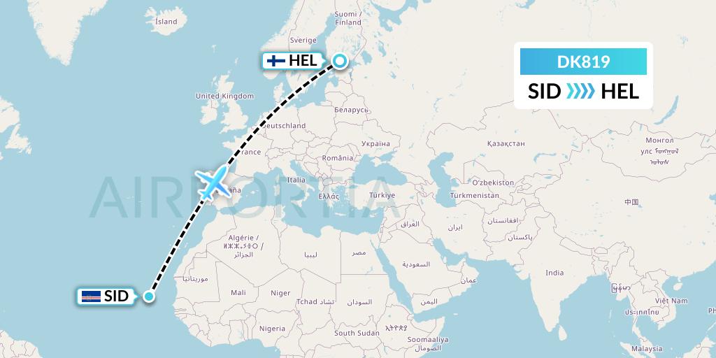 DK819 Thomas Cook Airlines Scandinavia Flight Map: Espargos to Helsinki