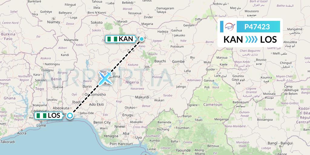 P47423 Air Peace Flight Map: Kano to Lagos