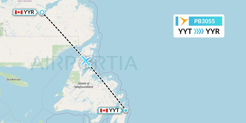 PB3055 PAL Airlines Flight Map: St. John's to Goose Bay